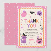 Pink Cute Halloween Ghost Birthday サンキューカード (正面/裏面)