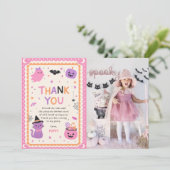 Pink Cute Halloween Ghost Birthday Photo サンキューカード (スタンド正面)