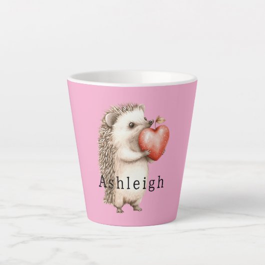 Pink Cute Hedgehog Heart Animal   カフェラテマグ (正面)