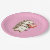 Pink Cute Hedgehog Heart Animal Birthday ペーパープレート (アングル)