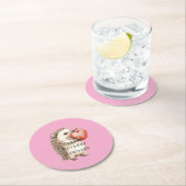Pink Cute Hedgehog Heart Animal Birthday ラウンドペーパーコースター (インサイチュ)