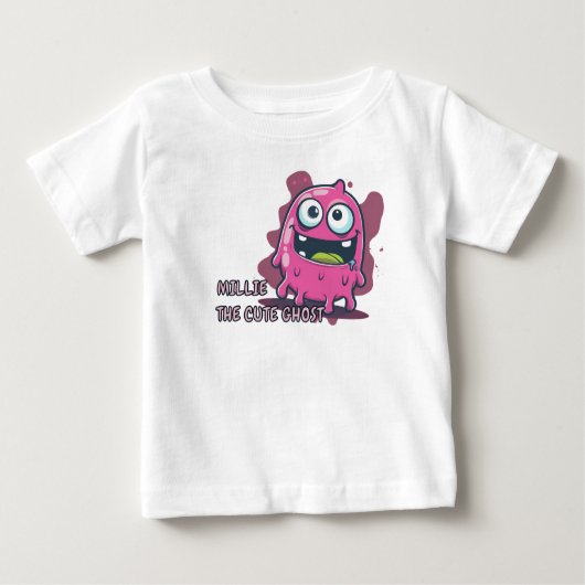 Pink Cute Kawaii Ghost ベビーTシャツ (正面)