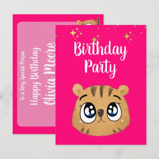 Pink Cute little tiger ポストカード (正面/裏面)