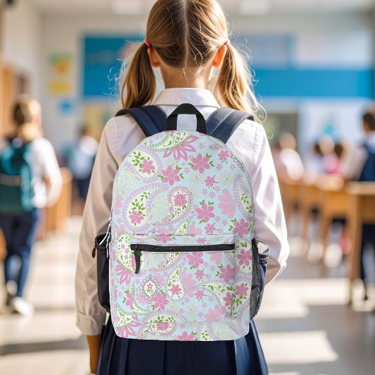 Pink Cute Paisley Blue Pattern Chic プリントバックパック