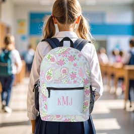 Pink Cute Paisley Monogram Blue Personalized プリントバックパック