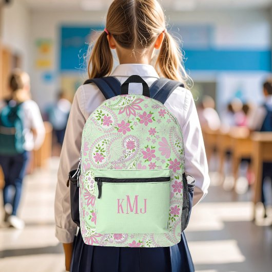 Pink Cute Paisley Monogram Personalized プリントバックパック