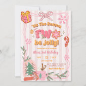 Pink Cute Retro Christmas Winter 2nd Birthday 招待状 (正面)