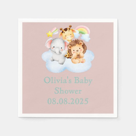 Pink cute safari animals スタンダードカクテルナプキン (正面)