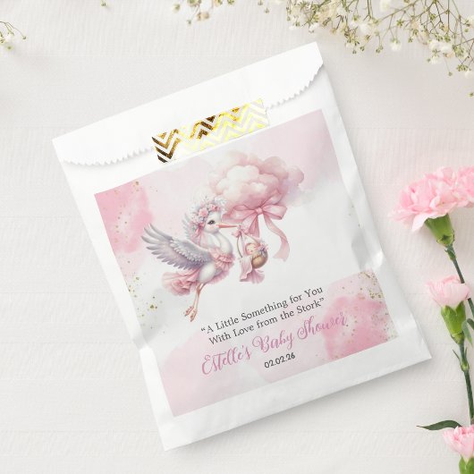 Pink cute Stork & Cloud Baby Girl Shower Favor Bag フェイバーバッグ