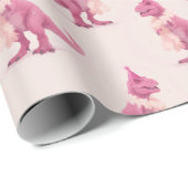 Pink cute t-rex dinasour with boa and party hat ラッピングペーパー (ロールコーナー)