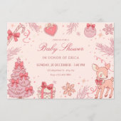 Pink cute winter baby shower 招待状 (正面)