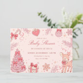 Pink cute winter baby shower 招待状 (スタンド正面)