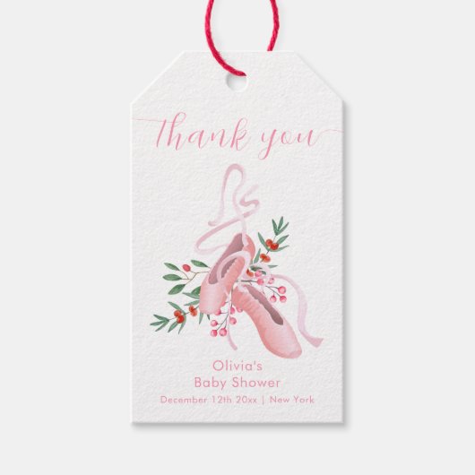 Pink Cute Winter Ballerina Tutu Cold Baby Shower  ギフトタグ (正面)