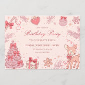 Pink cute winter birthday 招待状 (正面)
