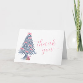 Pink Cute Winter Bow Christmas Tree Baby Shower サンキューカード
