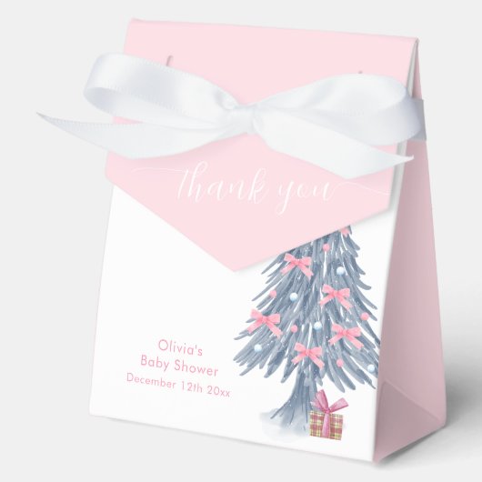 Pink Cute Winter Bow Christmas Tree Baby Shower  フェイバーボックス (正面)