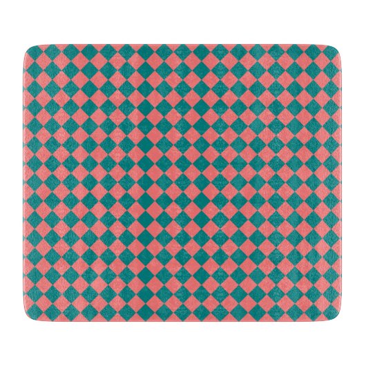Pink Cyan Checker Diamond Pattern カッティングボード (正面)
