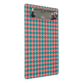 Pink Cyan Checker Diamond Pattern ミニクリップボード (アングル)