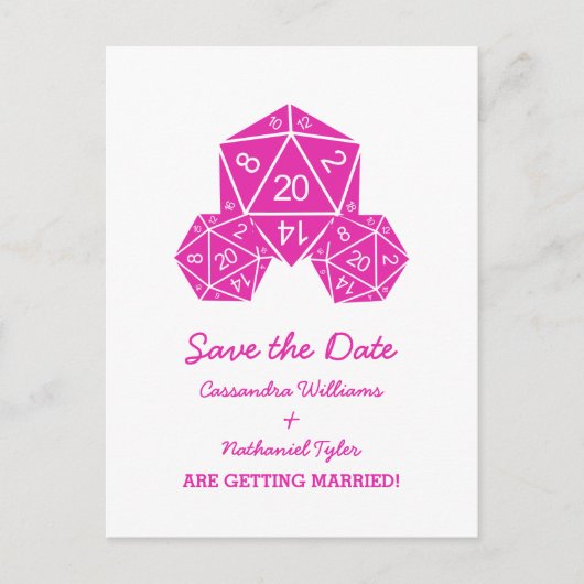 Pink D20サイコロ日付はがきを保存 案内ポストカード (正面)