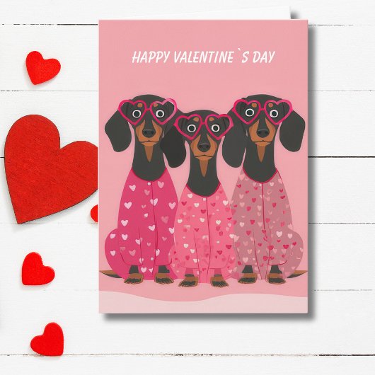  Pink Dachshund Valentine’s Day Card シーズンカード