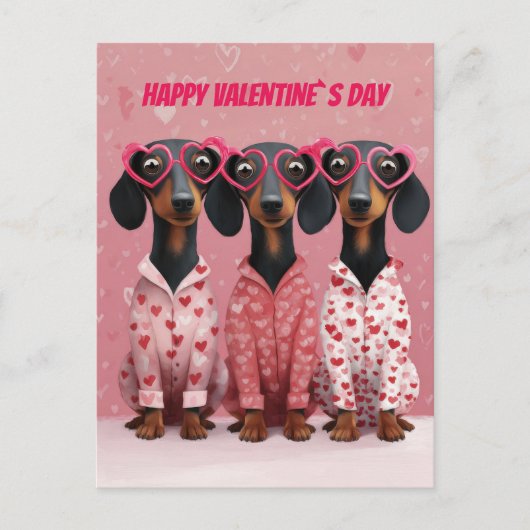  Pink Dachshund Valentine’s Day Card シーズンポストカード (正面)