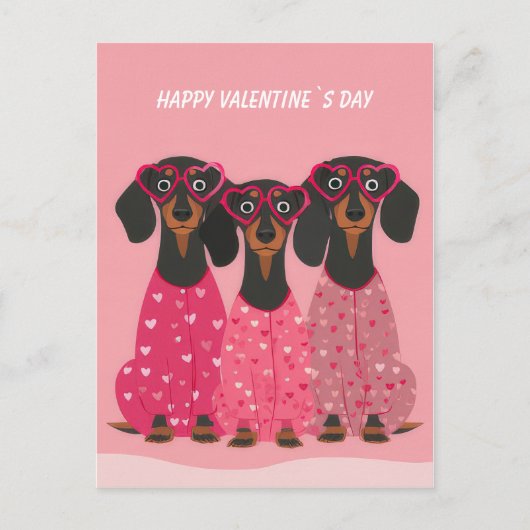  Pink Dachshund Valentine’s Day Card シーズンポストカード (正面)