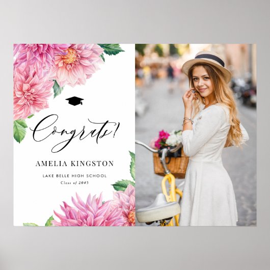 Pink Dahlia Congratulations Graduation Photo ポスター (正面)