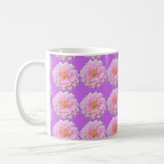 Pink Dahlia Flower Pattern Purple コーヒーマグカップ (左)