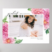 Pink Dahlia Watercolor Botanical Graduation Photo ポスター (正面)
