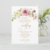 Pink Dahlia Wildflowers Gold Text Wedding | 招待状 (スタンド正面)