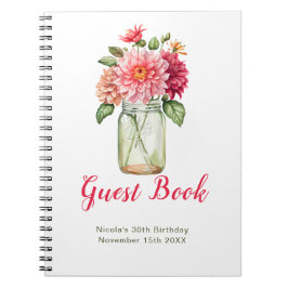 Pink Dahlias Mason Jar Birthday Party Guest Book ノートブック