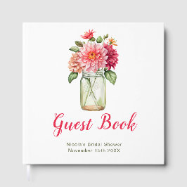 Pink Dahlias Mason Jar Bridal Shower ゲストブック