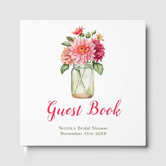 Pink Dahlias Mason Jar Bridal Shower ゲストブック (正面)