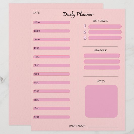 Pink Daily Planner レターヘッド (正面/裏面)