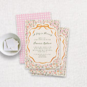 Pink Dainty Flowers and Orange Bow Baby Shower 招待状