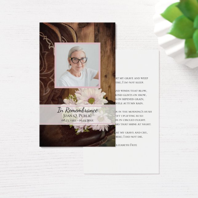 Pink Daisies Boots Western Funeral Memorial Prayer (デスク)