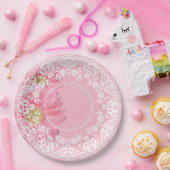 Pink Daisies & White Lace Party Wedding Reception ペーパープレート (パーティー)
