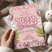 Pink Daisy 2nd Birthday Retro Birthday 招待状