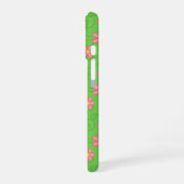 Pink Daisy and Bug Trail Pattern On Bright Green iPhone 16ケース (左側面)