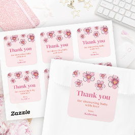 Pink Daisy Baby Shower Square Thank You Sticker スクエアシール
