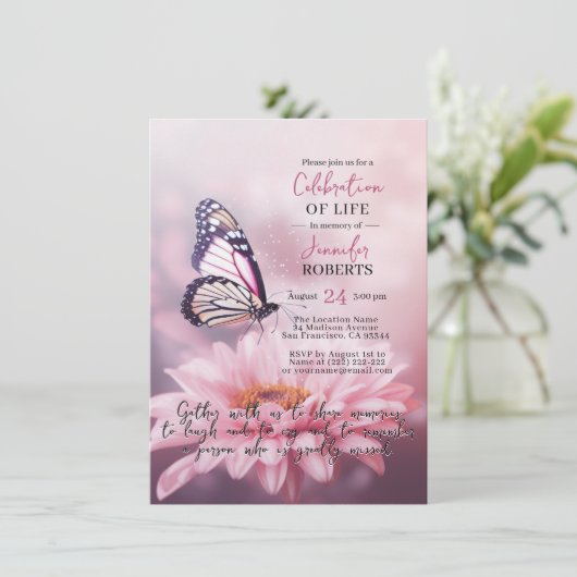 Pink Daisy Butterfly Celebration of Life | PHOTO 招待状 (スタンド正面)