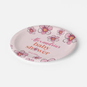 Pink Daisy Flower Girls Baby Shower  ペーパープレート (アングル)