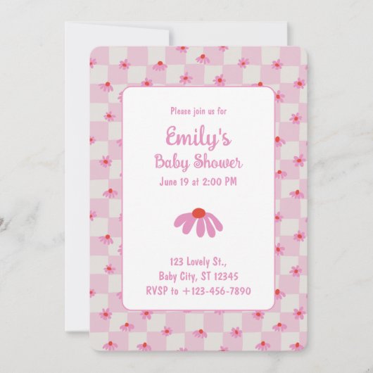 Pink Daisy for Baby Girl | Baby Shower Invitation 招待状 (正面)