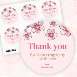 Pink Daisy Girl Baby Shower Thank You  ラウンドシール