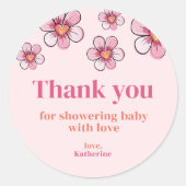 Pink Daisy Girl Baby Shower Thank You  ラウンドシール (正面)