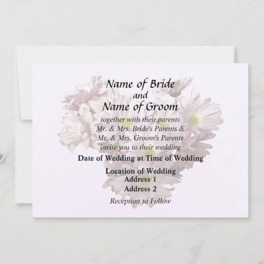 Pink Daisy Mums Heart 招待状 (正面)