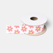 Pink Daisy Pattern Ribbon - Cute Floral Satin サテンリボン (リール)