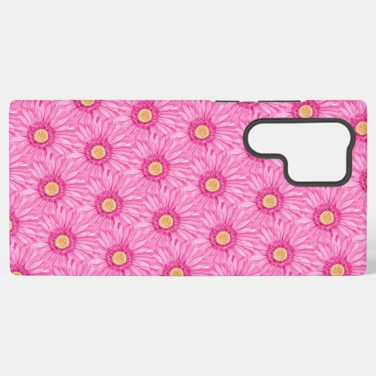 Pink daisy pattern  samsung galaxyケース (裏面横)