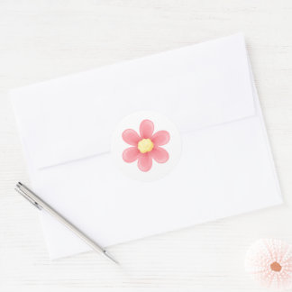 Pink Daisy Round Sticker - Cute Floral Custom ラウンドシール