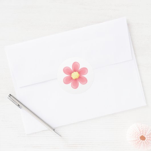 Pink Daisy Round Sticker - Cute Floral Custom ラウンドシール (封筒)